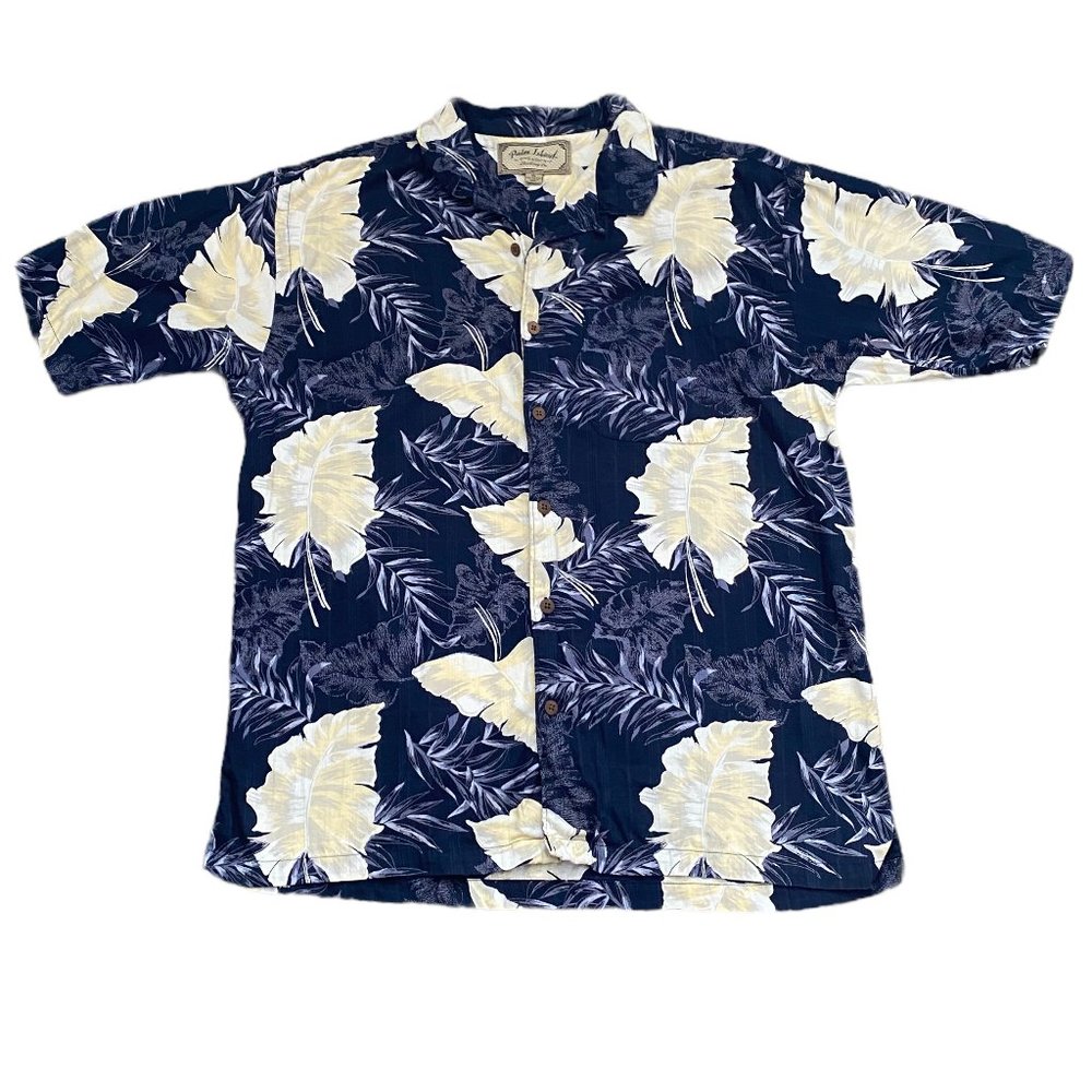 Palm Island Men's Hawaiian Shirt size XL Blue Aloha Floral Palm Short Sleeve